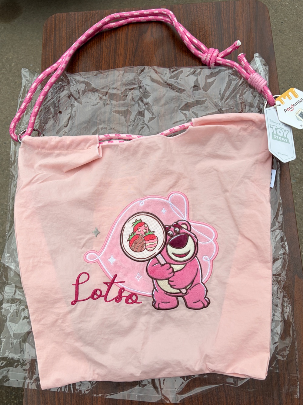 Disney Pixar Toy Story Lotso Pink Drawstring Shoulder Bag Potdemiel NWT